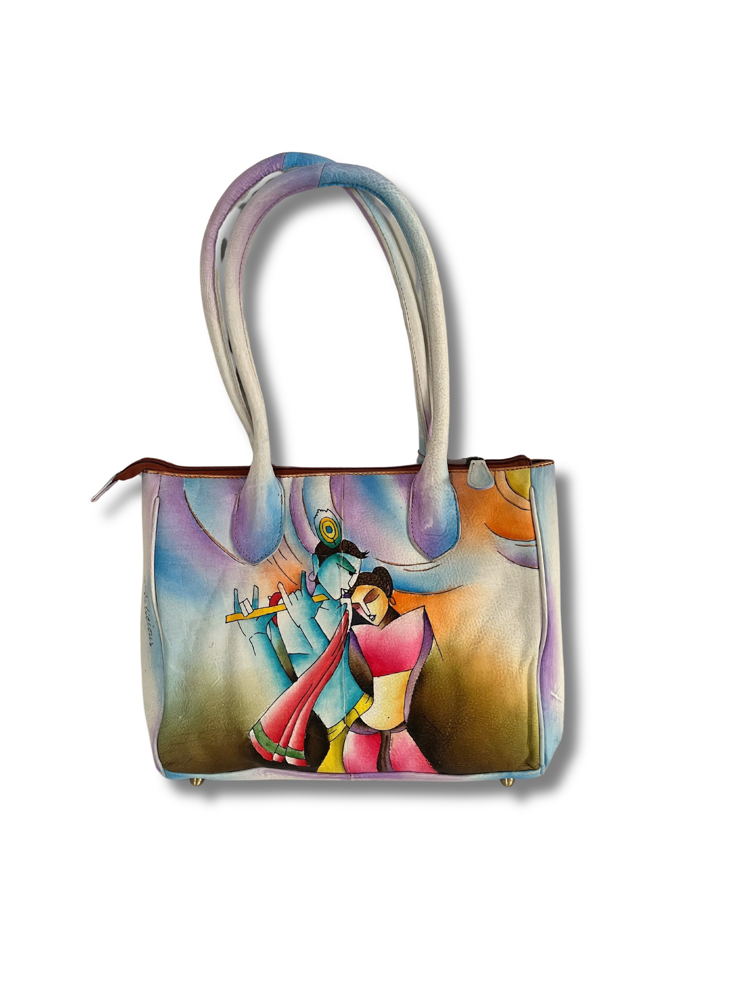 Krishna hand-painted leather bag
