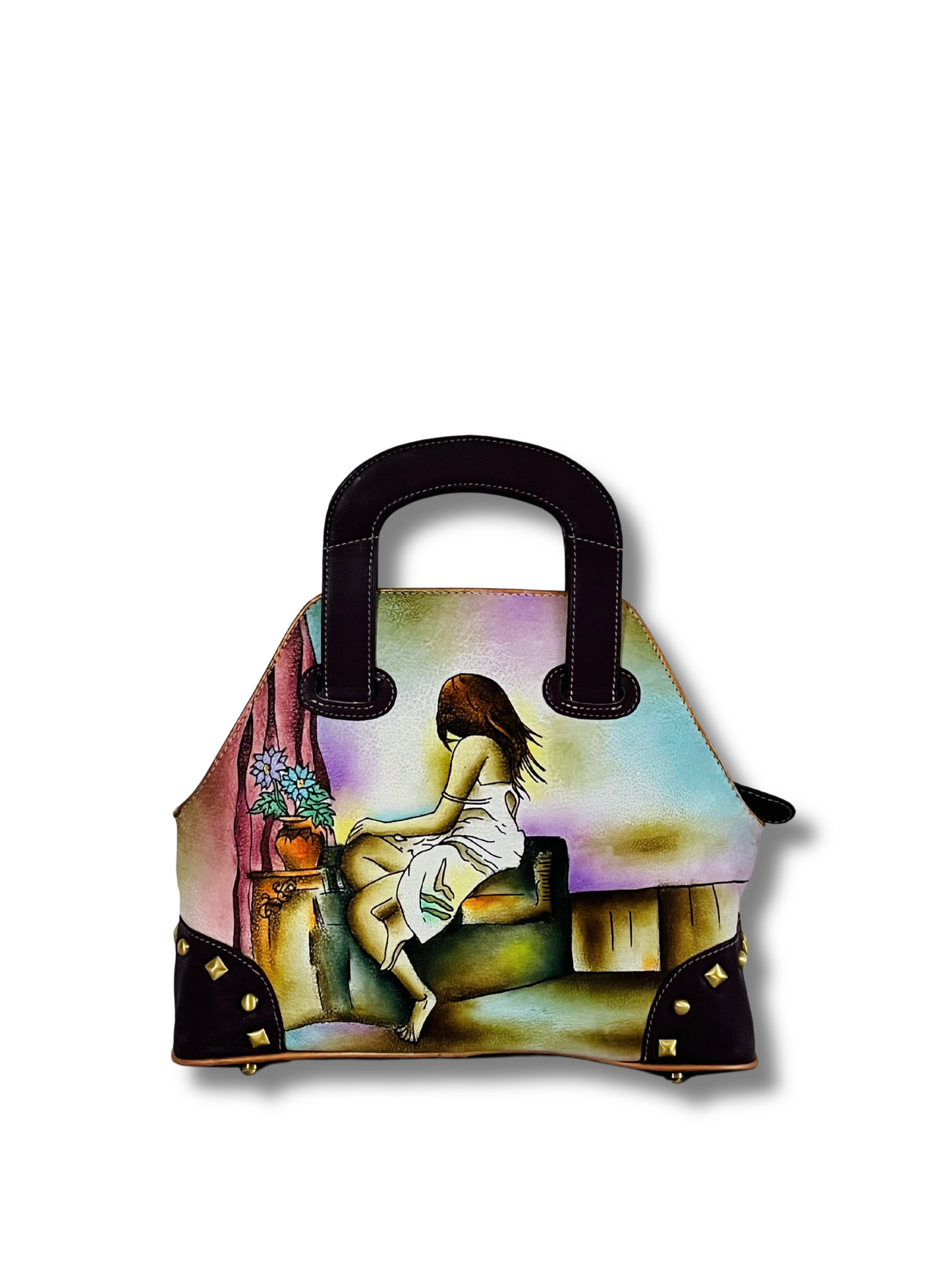 Deep hand painted leather bag
