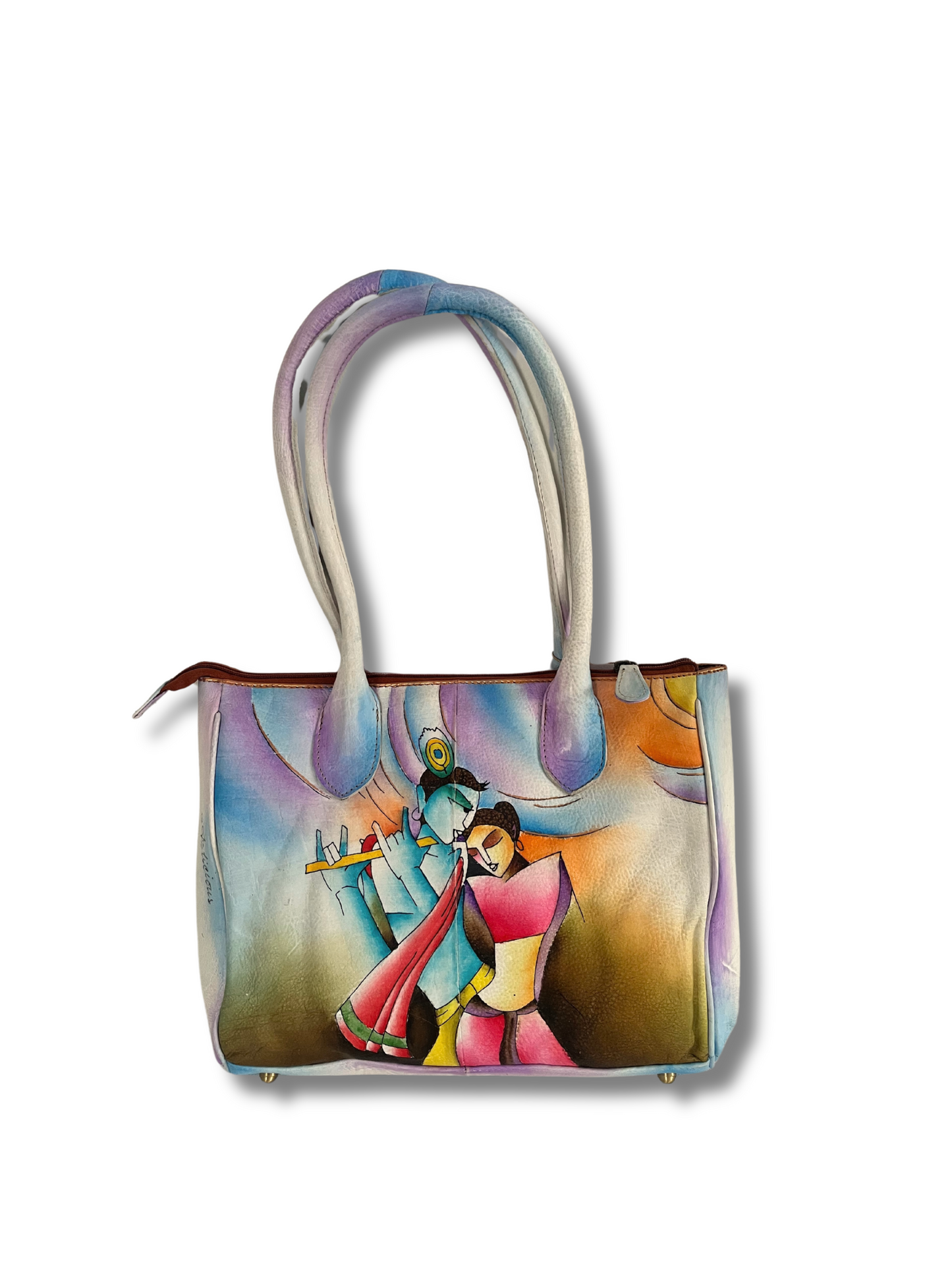 Krishna hand-painted leather bag