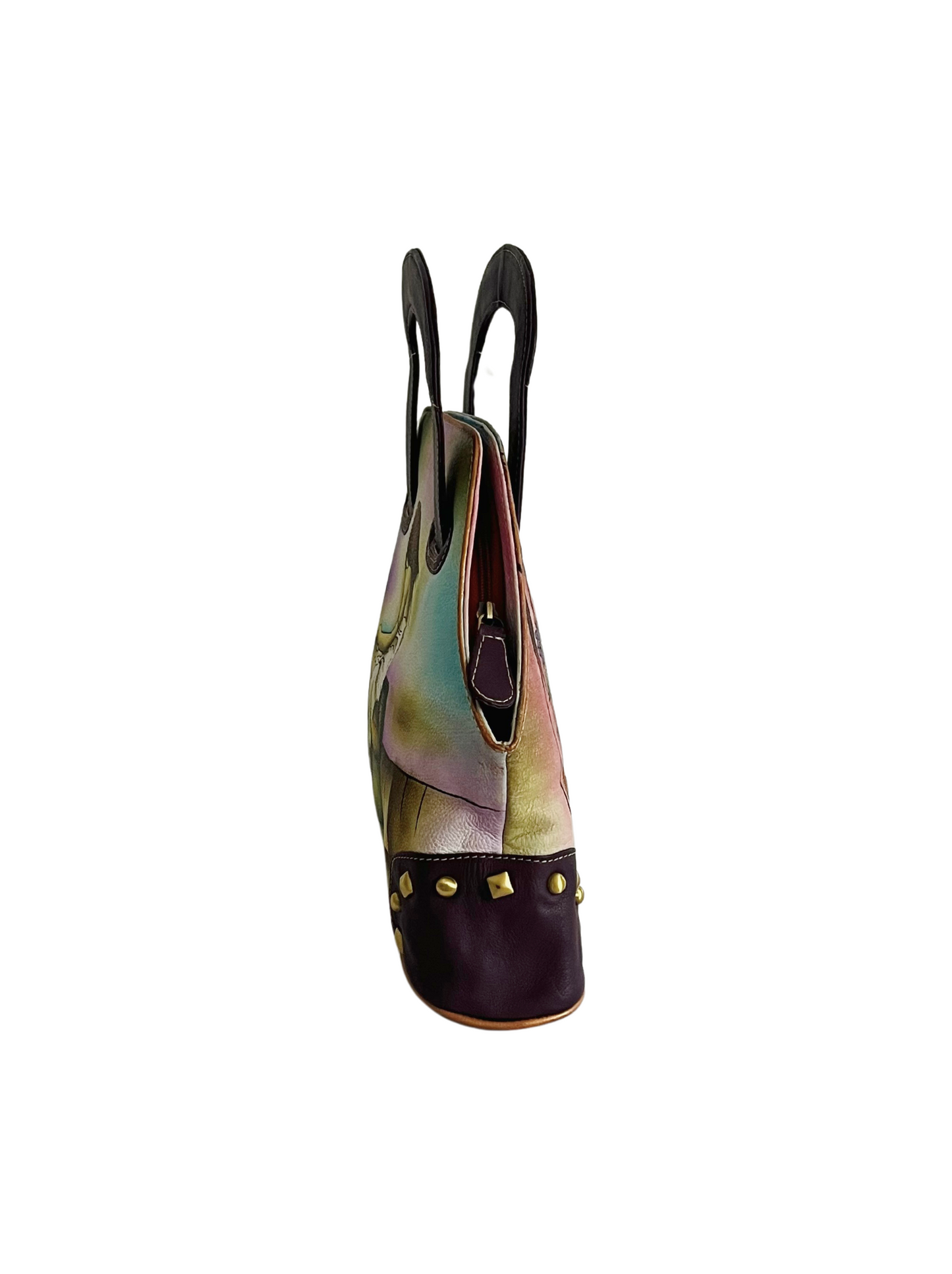 Deep hand painted leather bag