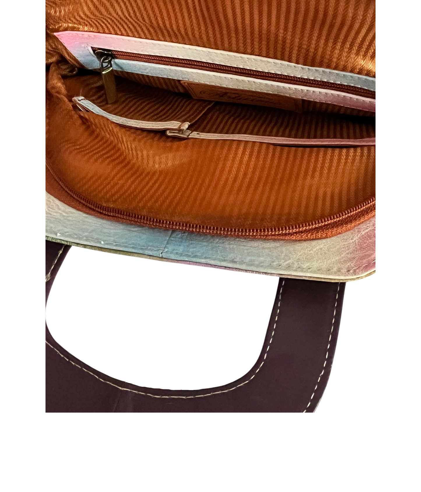 Deep hand painted leather bag