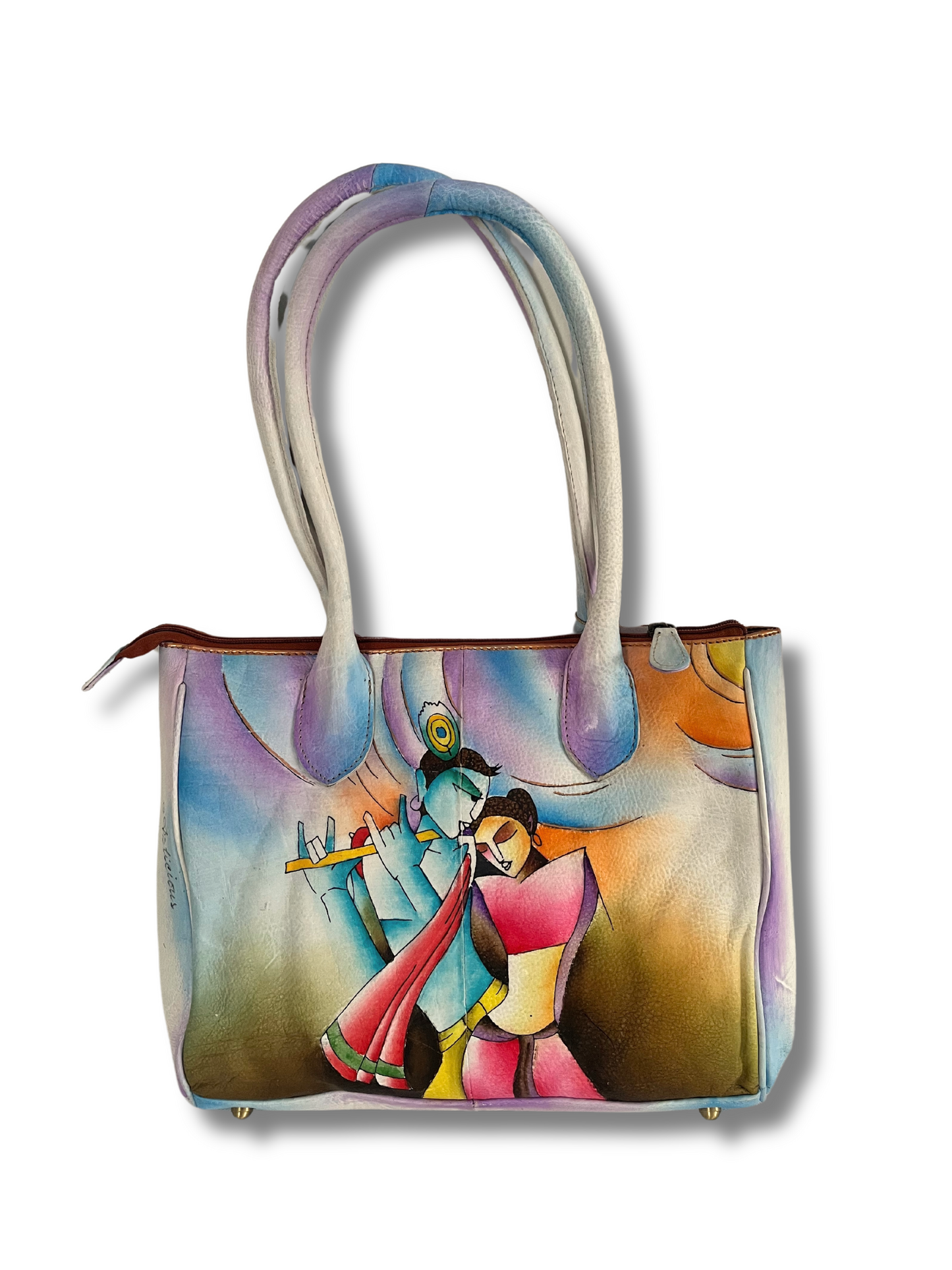 Krishna hand-painted leather bag